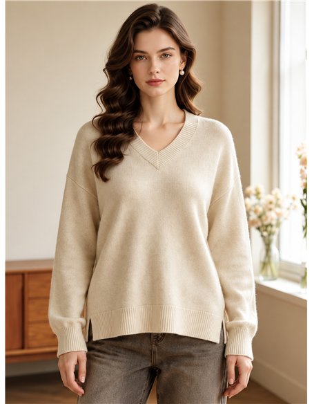 Relaxed V neck knit sweater