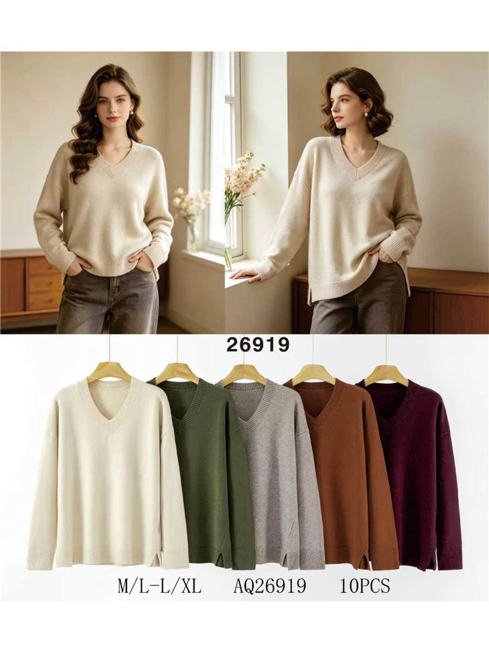 Relaxed V neck knit sweater