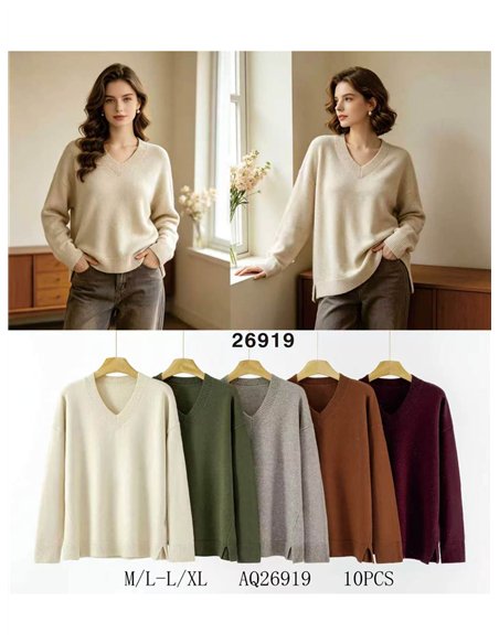 Relaxed V neck knit sweater