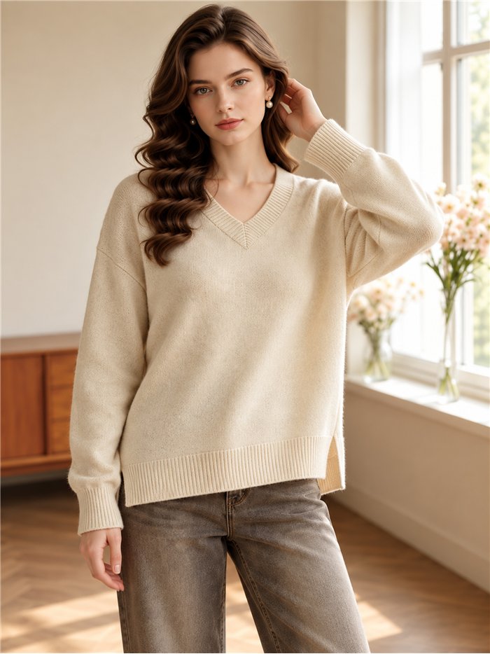Relaxed V neck knit sweater