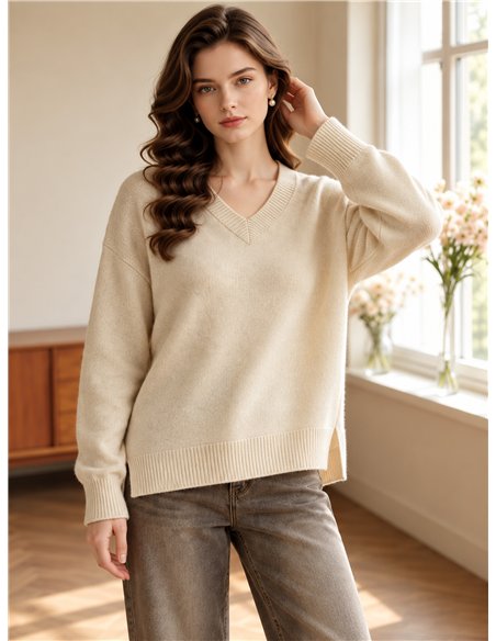 Relaxed V neck knit sweater
