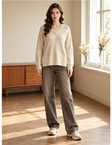 Relaxed V neck knit sweater