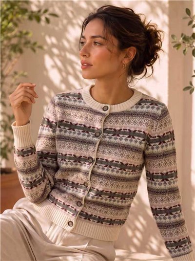 Cardigã jacquard estampado