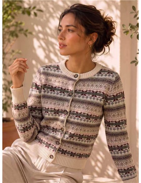 Cardigã jacquard estampado