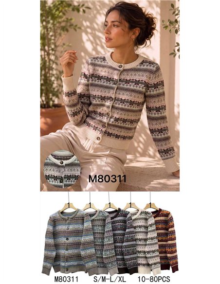 Cardigã jacquard estampado