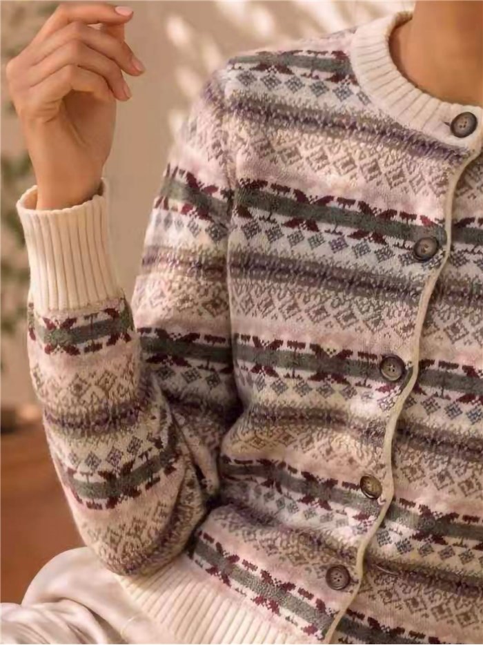 Cardigã jacquard estampado