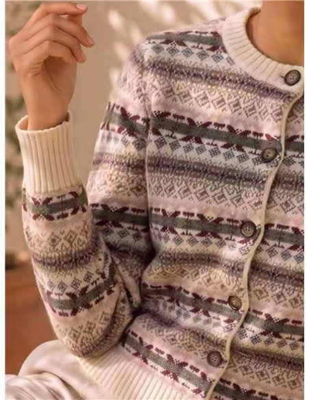Cardigã jacquard estampado