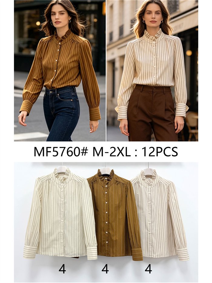 Blusa rayas con cuello volante
