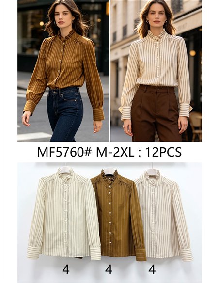 Blusa rayas con cuello volante