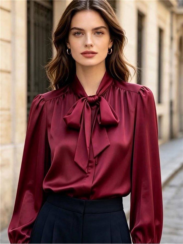 Blusa satinada con lazada