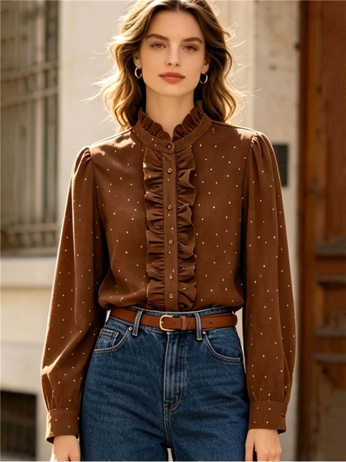 Blusa pana de lunares con volantes