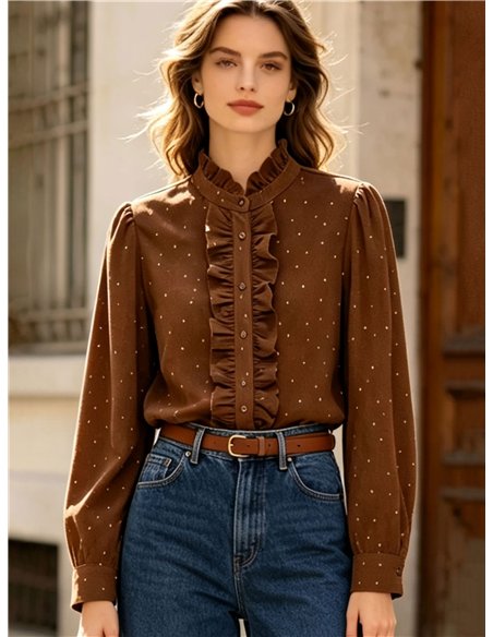 Blusa pana de lunares con volantes