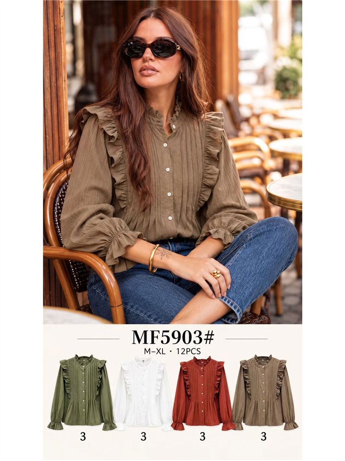 Blusa con volantes y pliegues