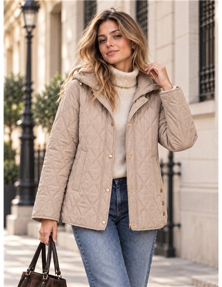 Quilted down puffer jacket with hood