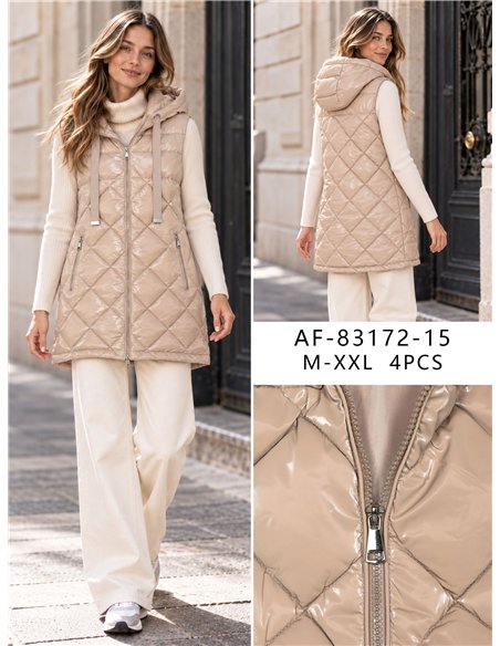 Chaleco largo acharolado capucha water repellent