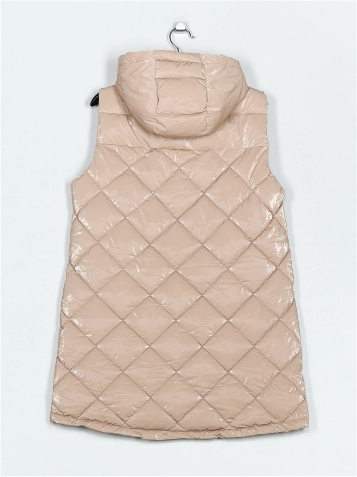 Chaleco largo acharolado capucha water repellent