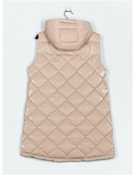 Chaleco largo acharolado capucha water repellent