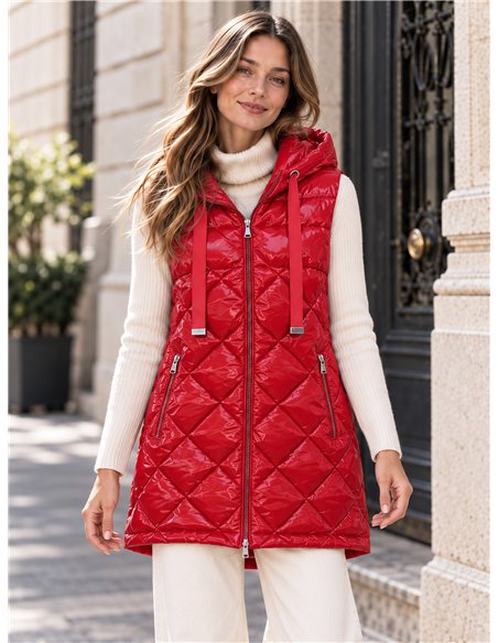 Chaleco largo acharolado capucha water repellent
