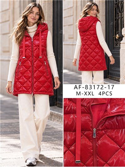 Chaleco largo acharolado capucha water repellent 2