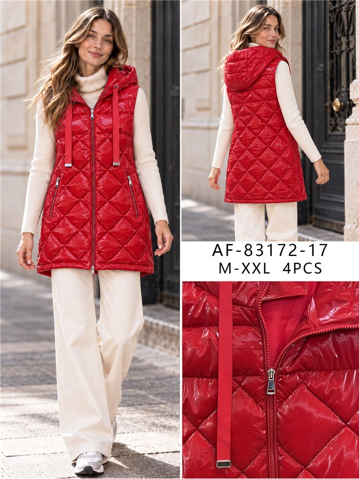 Chaleco largo acharolado capucha water repellent