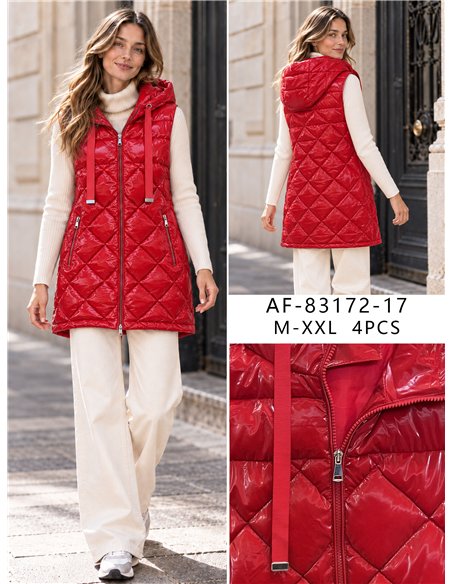 Chaleco largo acharolado capucha water repellent