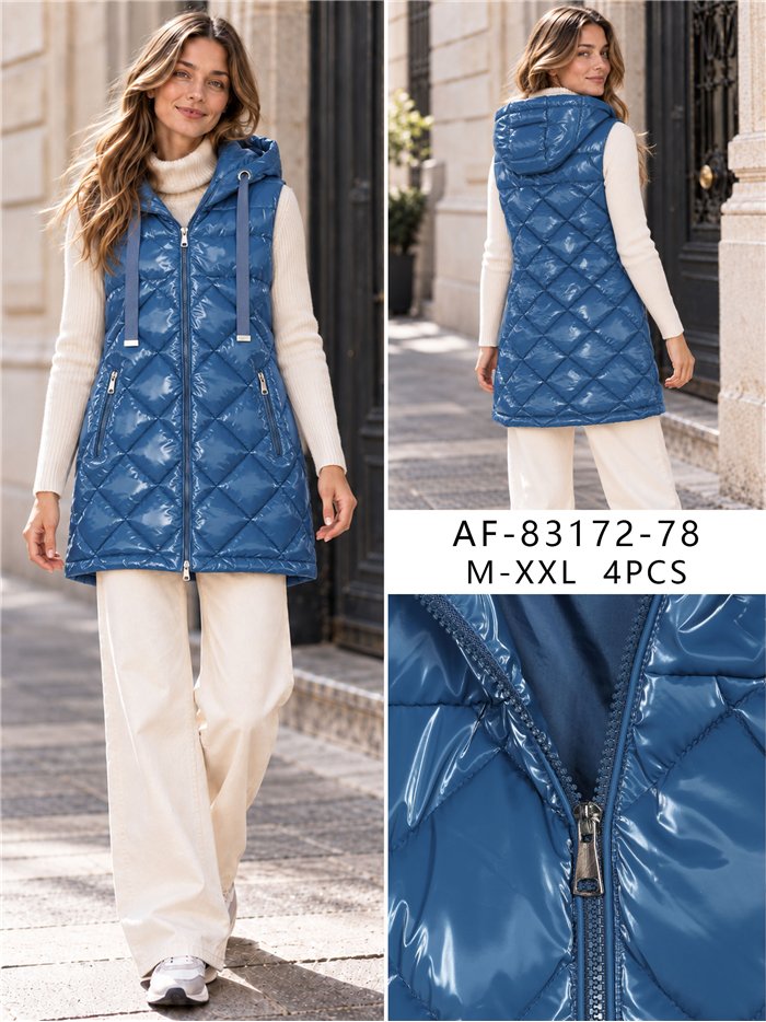Chaleco largo acharolado capucha water repellent