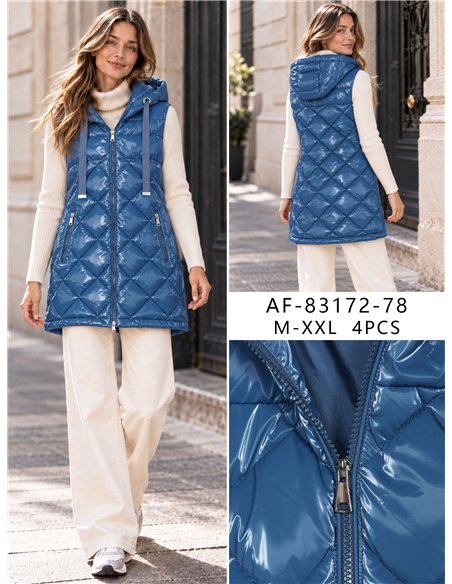 Chaleco largo acharolado capucha water repellent