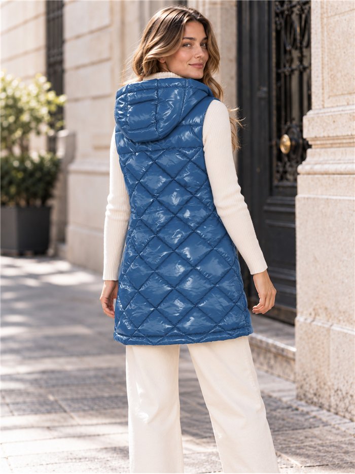 Chaleco largo acharolado capucha water repellent