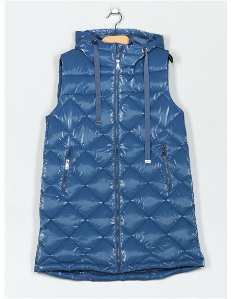 Chaleco largo acharolado capucha water repellent