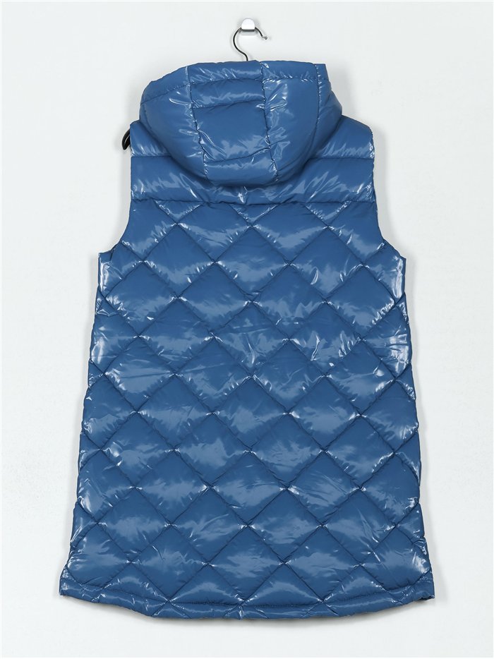 Chaleco largo acharolado capucha water repellent