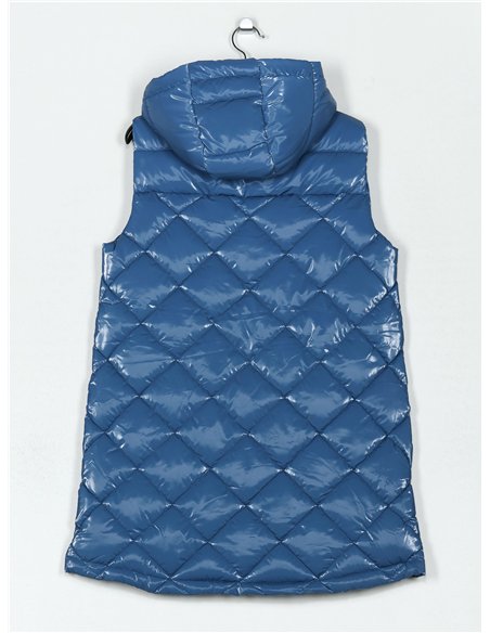 Chaleco largo acharolado capucha water repellent
