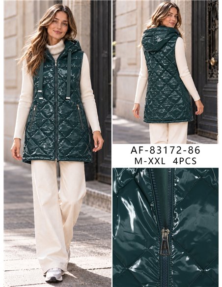 Chaleco largo acharolado capucha water repellent