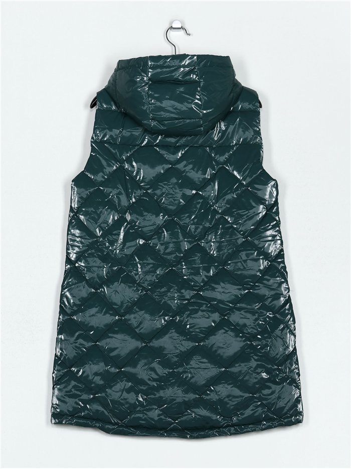 Chaleco largo acharolado capucha water repellent