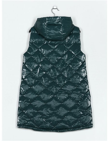 Chaleco largo acharolado capucha water repellent