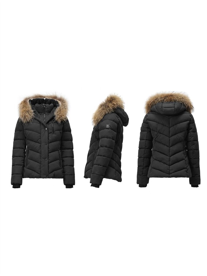Anorak corto capucha con pelo
