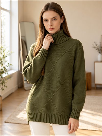 Jersey amplio rombos cuello vuelto