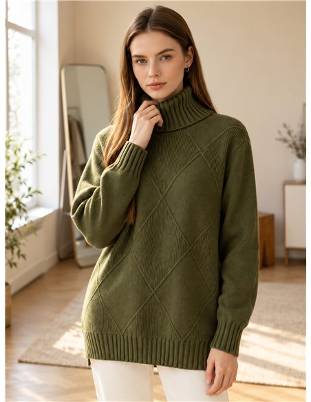 Jersey amplio rombos cuello vuelto