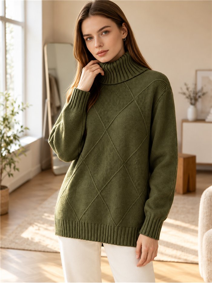 Jersey amplio rombos cuello vuelto