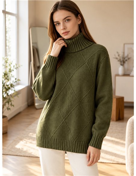 Jersey amplio rombos cuello vuelto