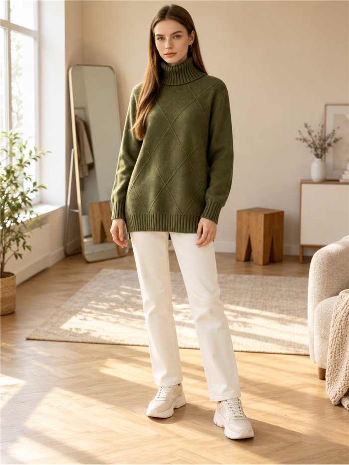 Jersey amplio rombos cuello vuelto