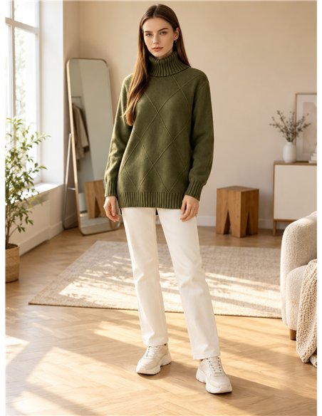 Jersey amplio rombos cuello vuelto