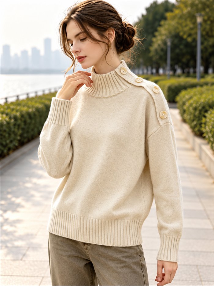 Jersey cuello perkins botones en hombro