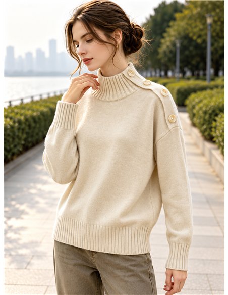 Jersey cuello perkins botones en hombro