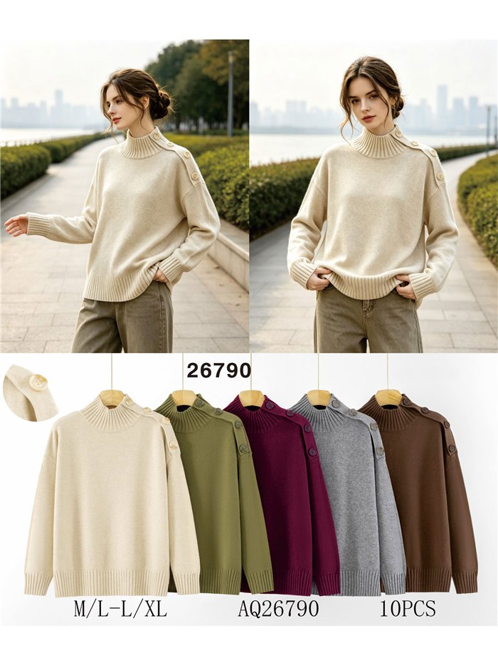 Jersey cuello perkins botones en hombro