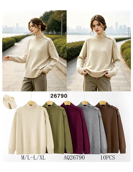 Jersey cuello perkins botones en hombro