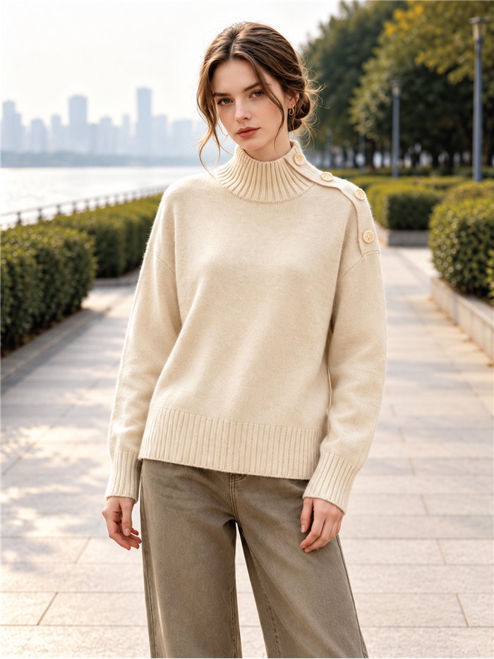 Jersey cuello perkins botones en hombro