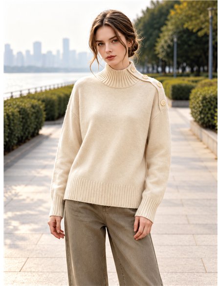 Jersey cuello perkins botones en hombro