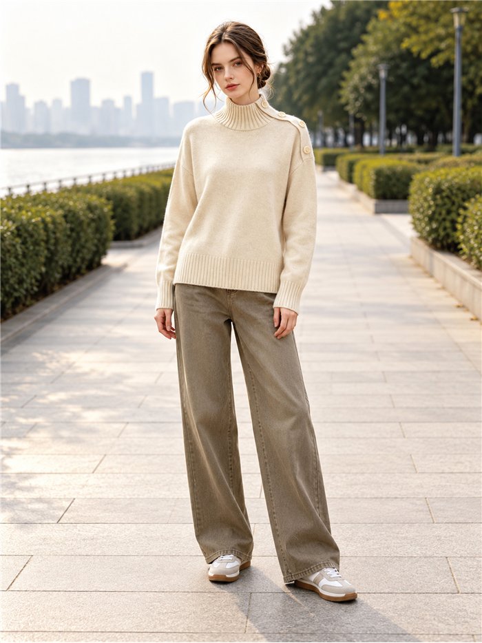Jersey cuello perkins botones en hombro