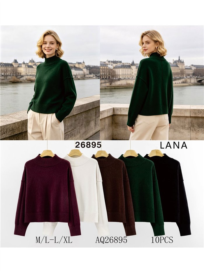 Jersey amplio de punto con lana cuello perkins