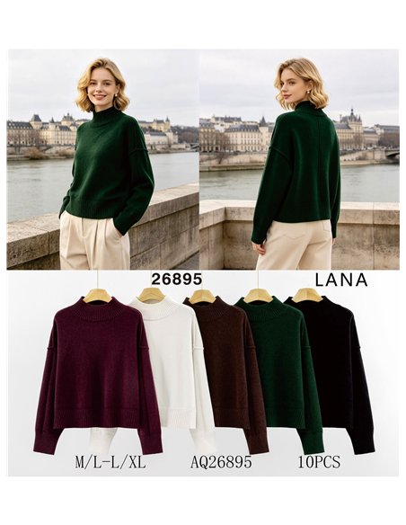 Jersey amplio de punto con lana cuello perkins